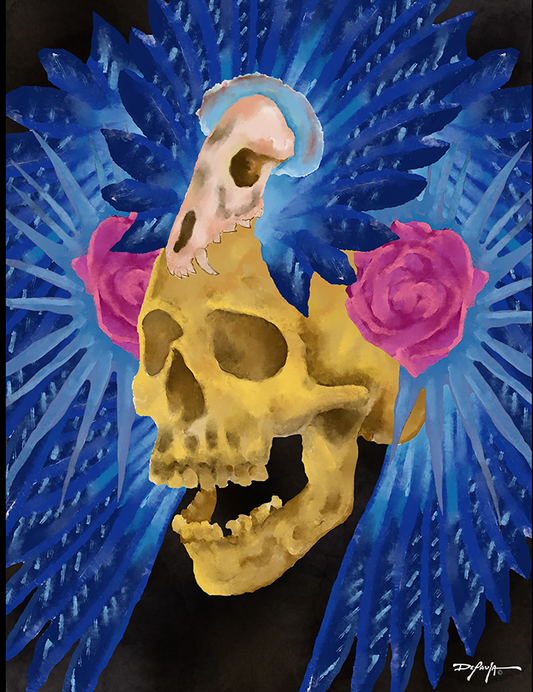Lost Culture Skull Feather Headdress Fine Art Canvas Print 18" x 24"