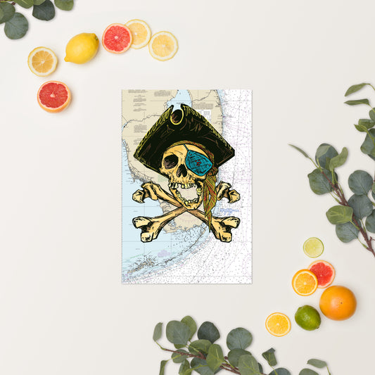 Pirate Skull Nautical Chart Fine Art Print 12" x 18"