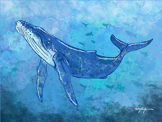Sea Life Impression Humpback Whale Fine Art Canvas Print 18" x 24"