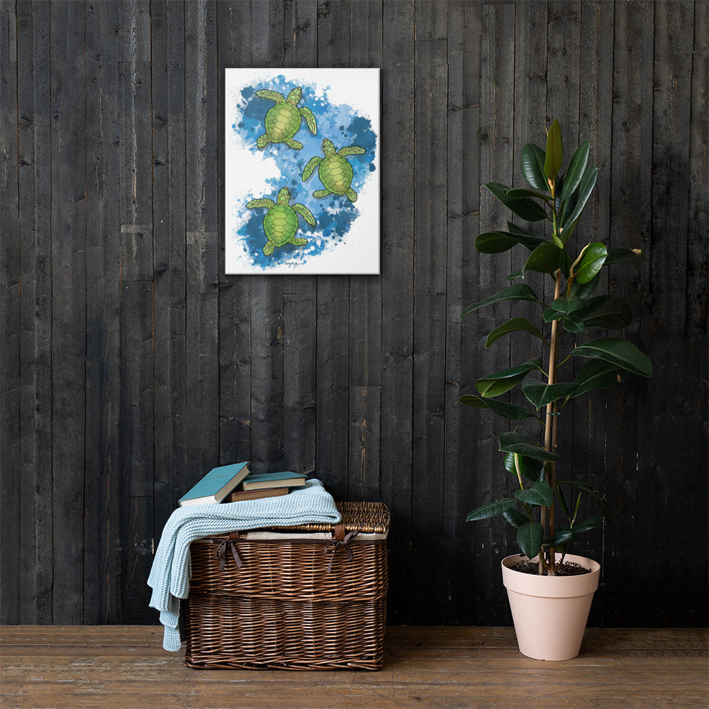 Hatchling Sea Turtles Expressionism Fine Coastal Art Canvas Print 18" x 24"