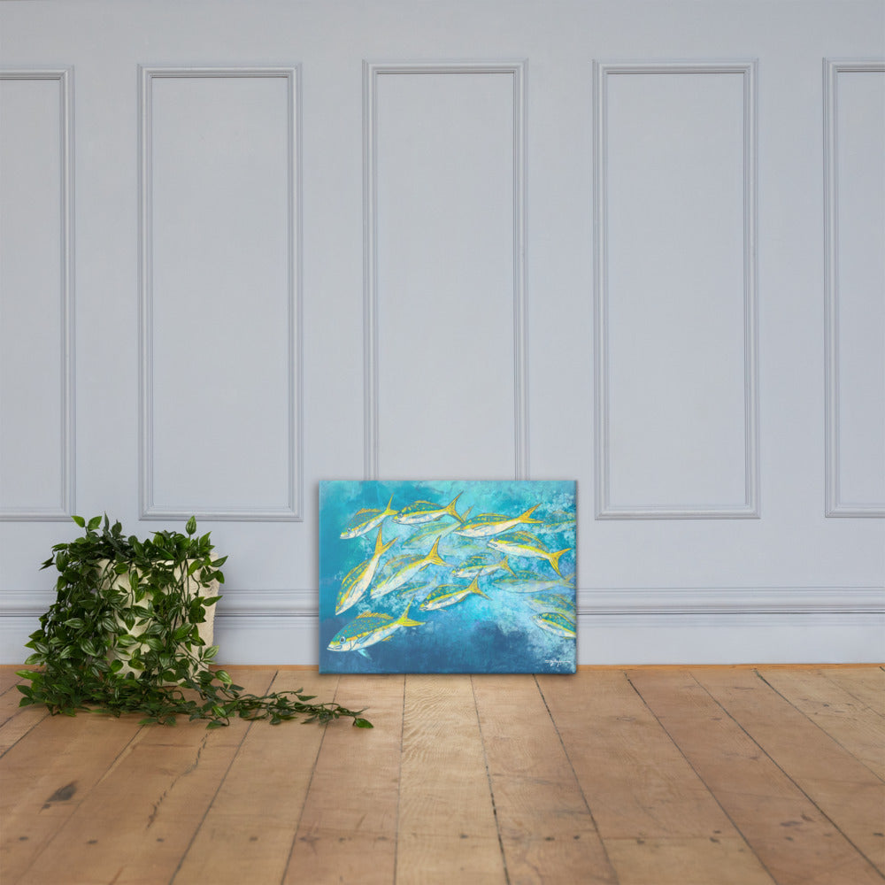 Yellowtail Fish School Fine Art Canvas 18" x 24"