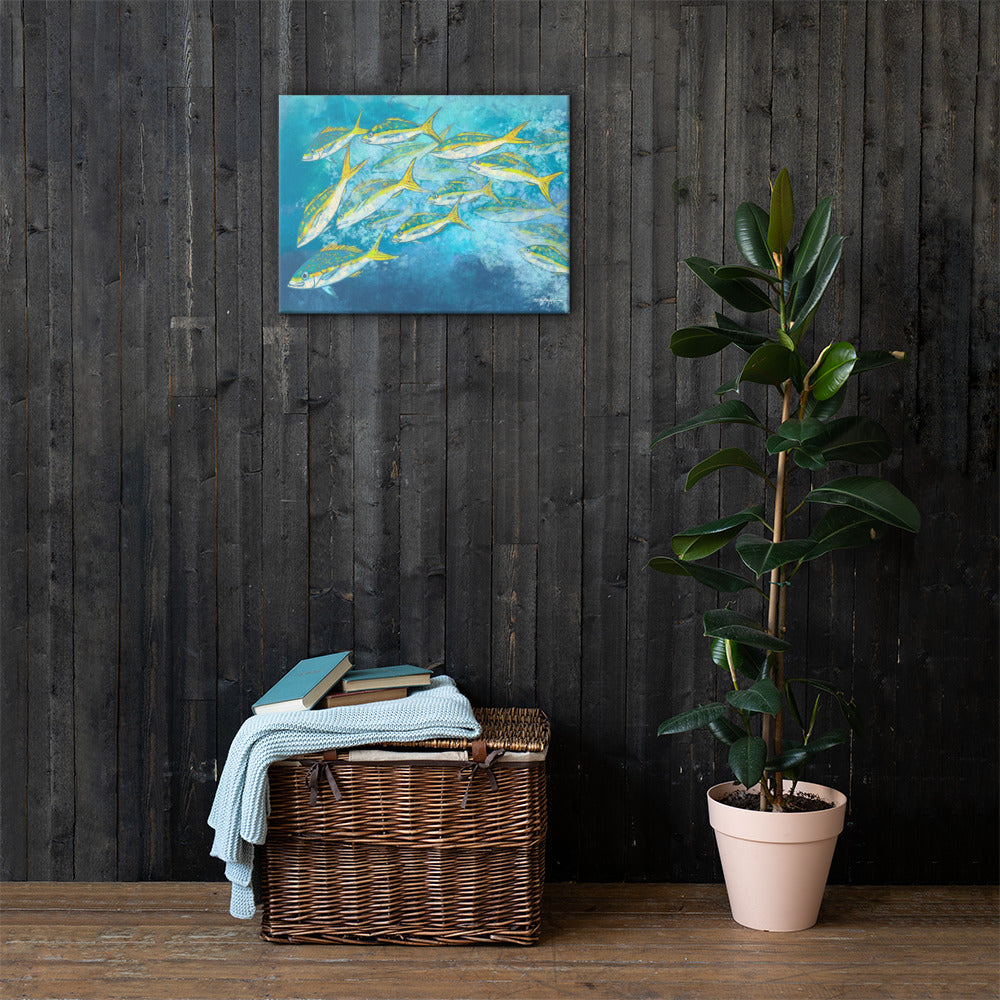 Yellowtail Fish School Fine Art Canvas 18" x 24"