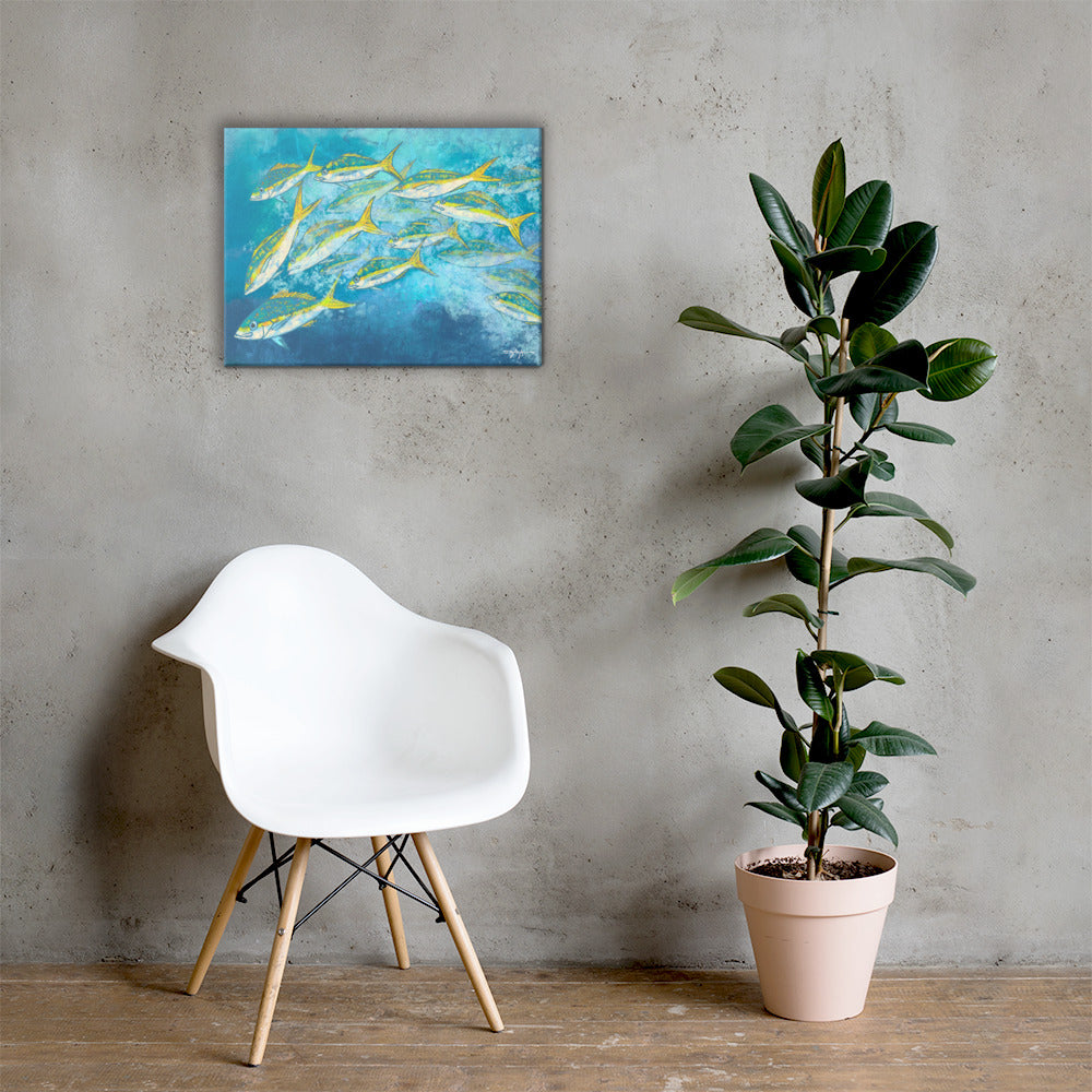 Yellowtail Fish School Fine Art Canvas 18" x 24"