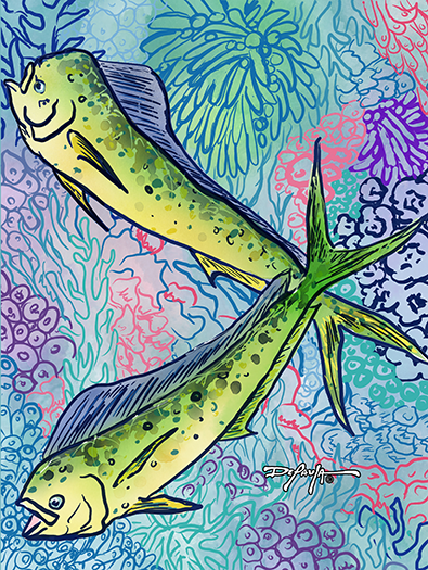 Sapphire Reef Dolphin Fish Mahi Mahi Fine Art  Canvas Print 18 x 24"