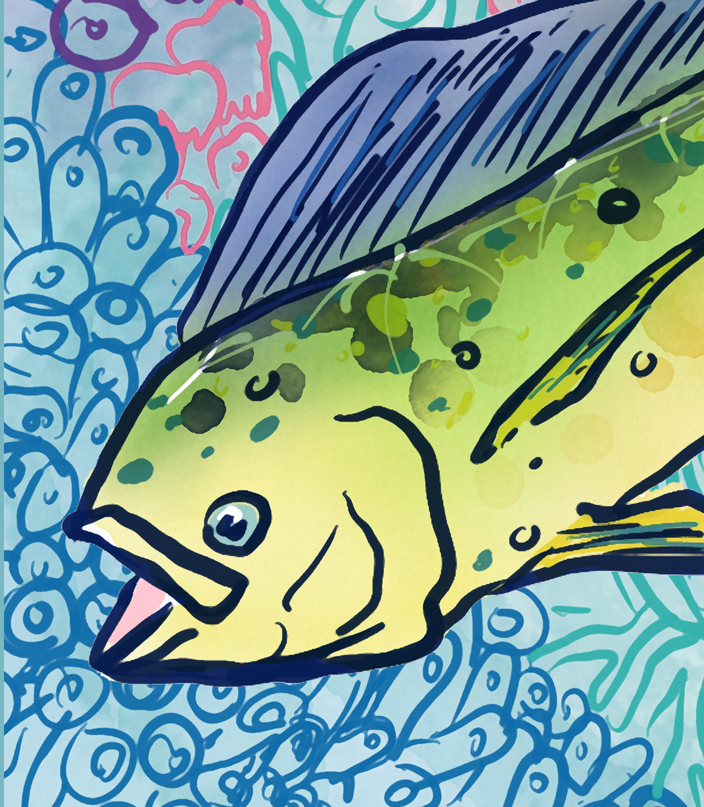 Sapphire Reef Dolphin Fish Mahi Mahi Fine Art  Canvas Print 18 x 24"