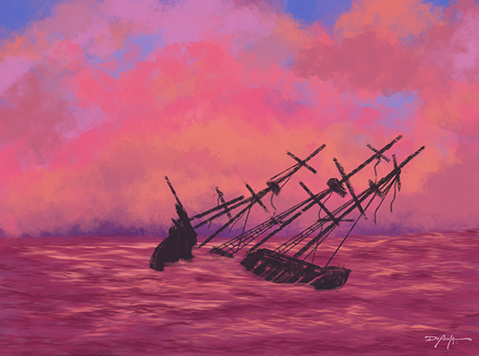 Wreck Fine Art Sunset Seascape Canvas 18" x 24"
