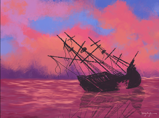 Wrecked Fine Art Sunset Landscape Canvas 18" x 24"